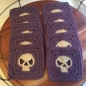 Handcrafted Crochet Skull Granny Squares - 10 Piece Crafting Set